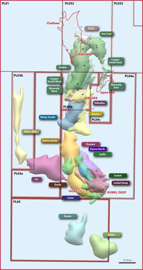 Location of the PL032 Discovery Area license in the offshore North Falkland basin