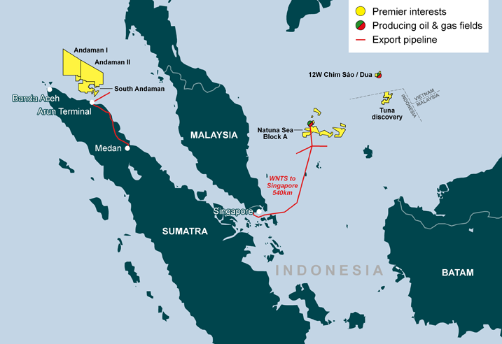 The Bison, Iguana and Gajah Puteri gas fields are on the Natuna Sea block A offshore Indonesia.