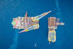 The S7000 approaching the S45 barge carrying the CA-KU-A1 jacket and topsides. The S7000 approaching the S45 barge carrying the CA-KU-A1 jacket and topsides.