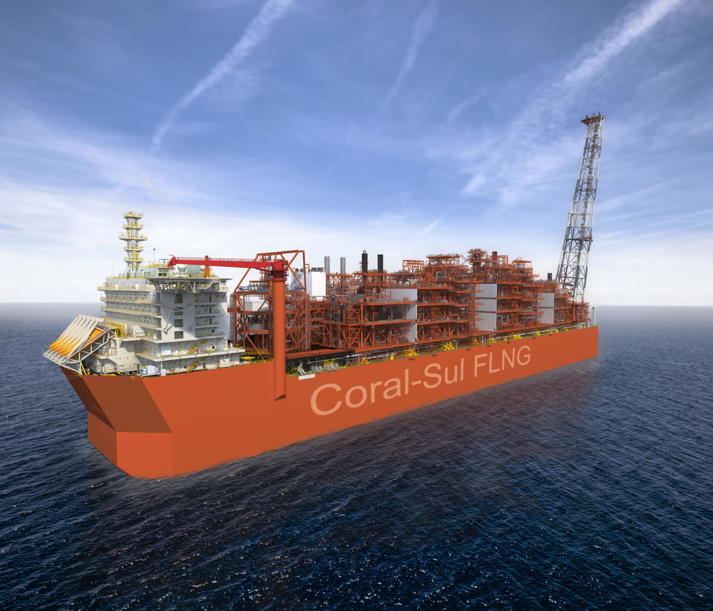 The Coral Sul FLNG vessel will be 432 m (1,417 ft) and 66 m (217 ft) wide.