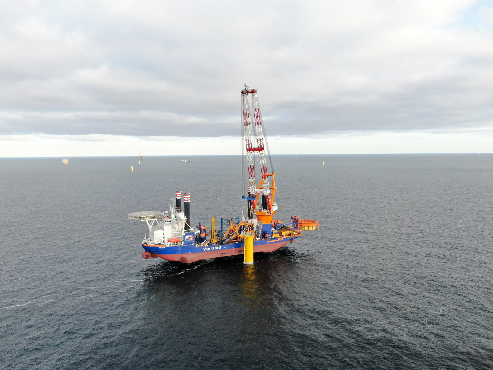 The Aeolus installing the slip joint foundation at the Borssele Site V in the Dutch North Sea.