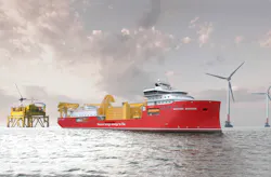 The company’s new cable laying vessel Aurora will install the export cables at the Seagreen wind farm offshore Scotland. The company’s new cable laying vessel Aurora will install the export cables at the Seagreen wind farm offshore Scotland.