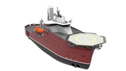 Artist’s impression of the VARD 4 19 US service operations vessel design. Artist’s impression of the VARD 4 19 US service operations vessel design.