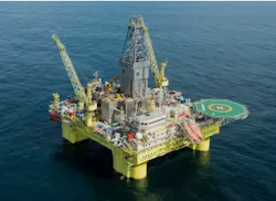 The semisubmersible drilling rig COSLPromoter. The semisubmersible drilling rig COSLPromoter.