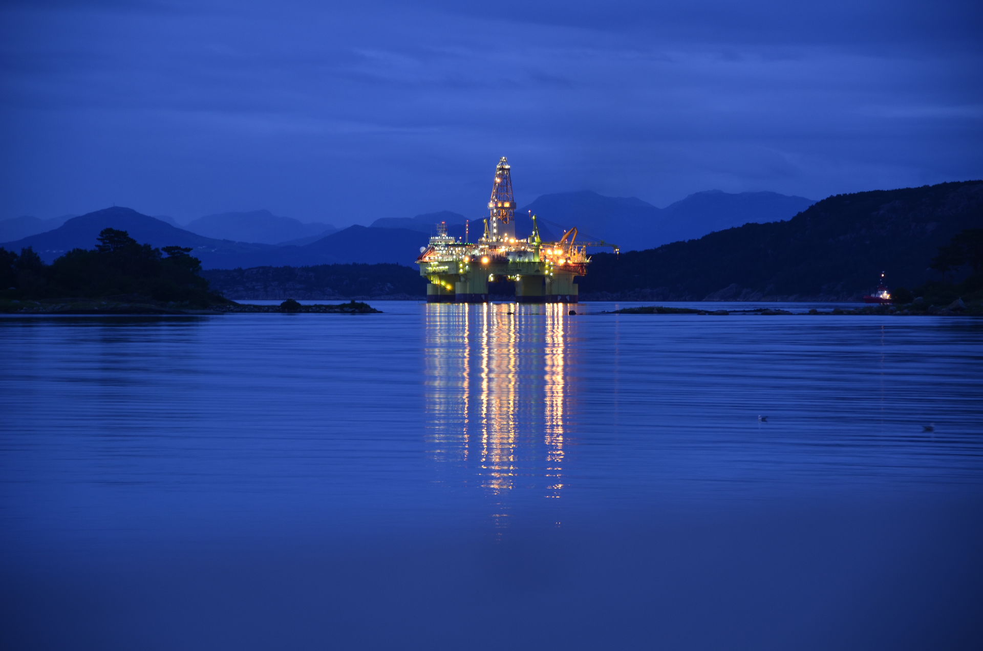 The semisubmersible rig COSL Pioneer during a maintenance stay in Gandsfjorden, Stavanger Norway.