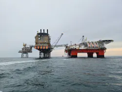 The Safe Boreas at the Buzzard platform complex in the UK central North Sea. The Safe Boreas at the Buzzard platform complex in the UK central North Sea.