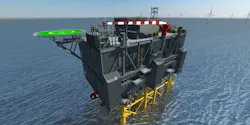 Artist impression of the Sofia HVDC offshore converter platform. Artist impression of the Sofia HVDC offshore converter platform.