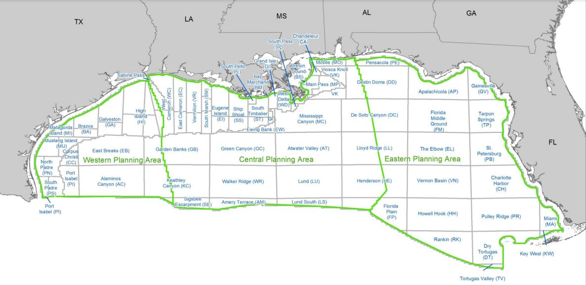The Gulf of Mexico&rsquo;s Western, Central and Eastern Planning Areas.