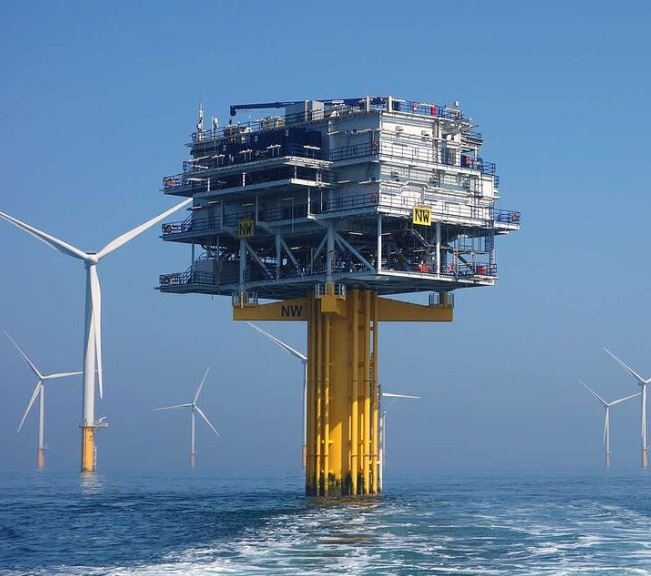 An offshore wind farm substation.
