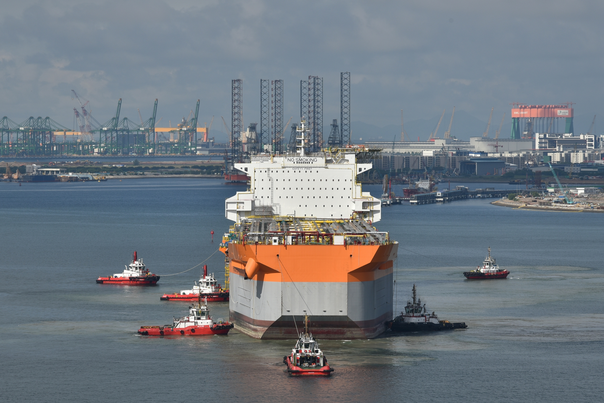 The FPSO Prosperity arrives at the Keppel shipyard in Singapore.