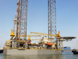 Trident VIII is a 300-ft jackup drilling unit. Trident VIII is a 300-ft jackup drilling unit.