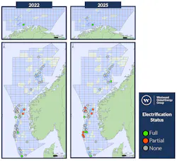 The maps compare 2022 and 2025 electrification status of hubs. The maps compare 2022 and 2025 electrification status of hubs.