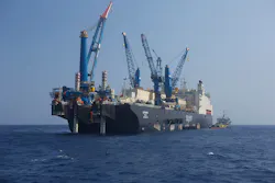 Casterone J-lay tower includes features for future installation of a fixed tower for pipelaying in J mode through the center moonpool. Casterone J-lay tower includes features for future installation of a fixed tower for pipelaying in J mode through the center moonpool.