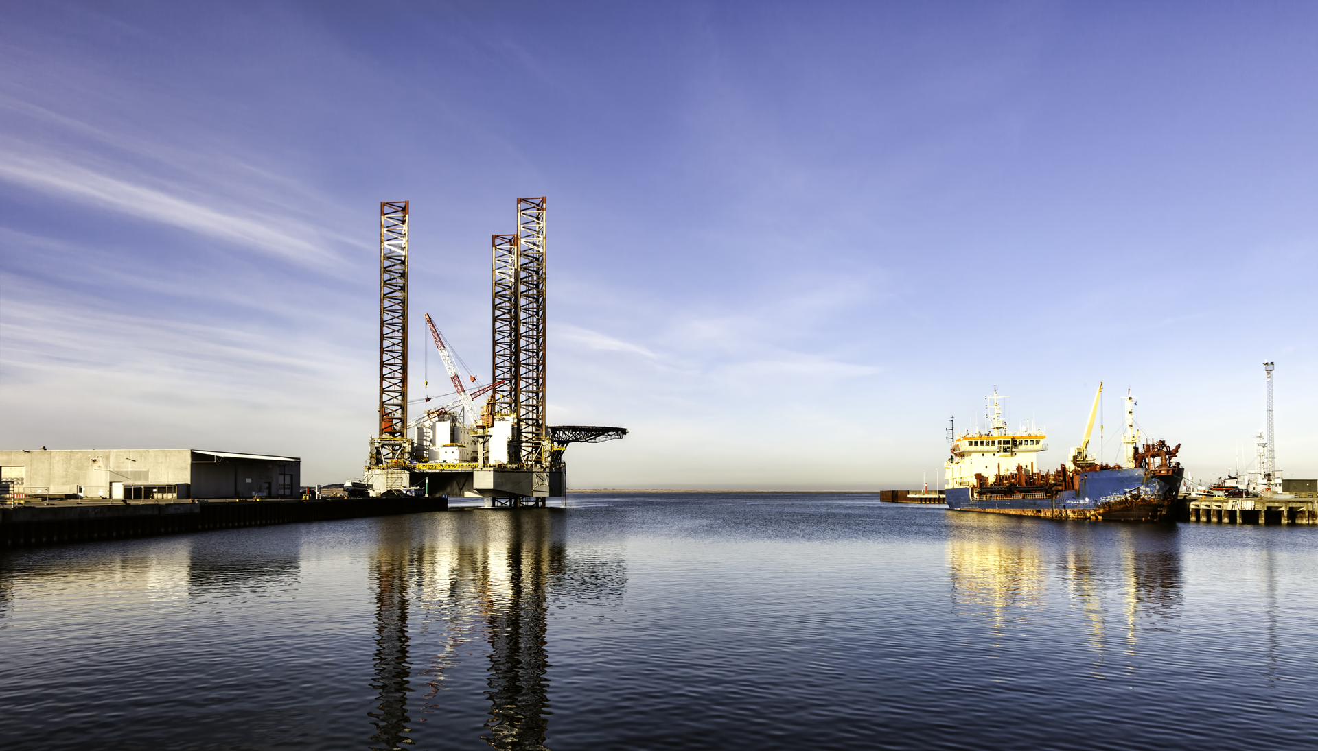 Jackup drilling rig in Esbjerg harbor, Denmark.