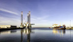 Jackup drilling rig in Esbjerg harbor, Denmark. Jackup drilling rig in Esbjerg harbor, Denmark.