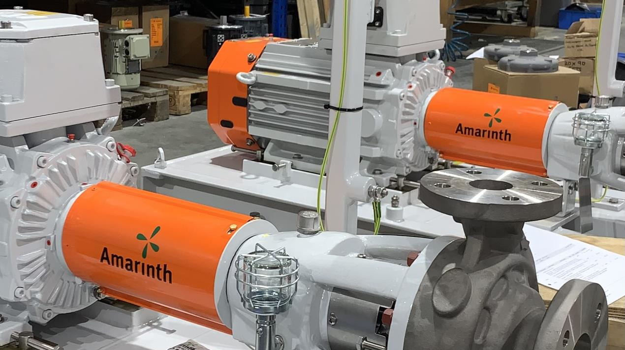 Amarinth API 610 titanium pumps on bespoke baseplates ready for shipment to VWS Westgarth