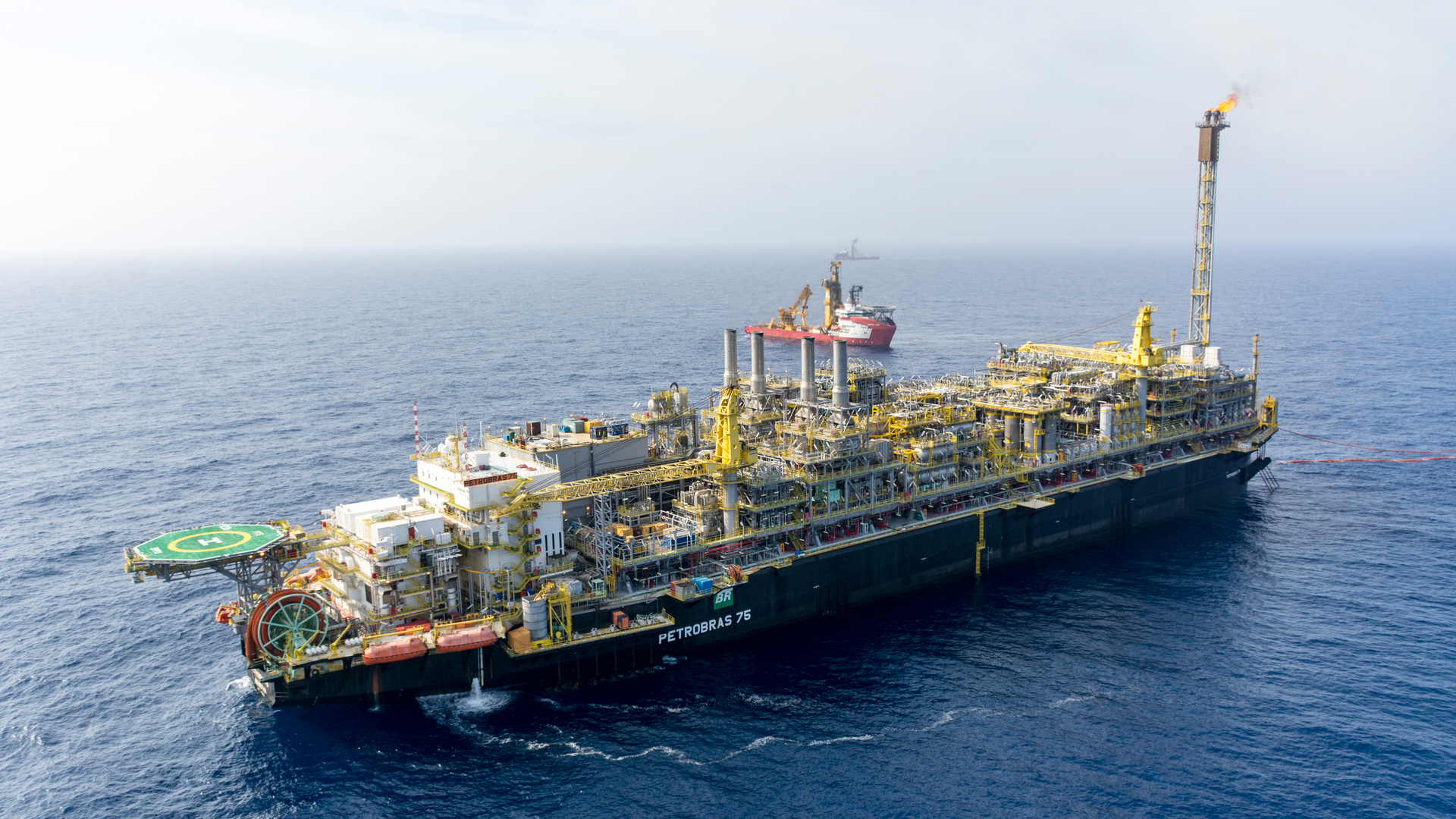 The first chartered platform (leased from MODEC) will operate on the giant B&uacute;zios Field in the presalt Santos Basin under production via the P-74, P-75 (pictured), P-76 and P-77. Operations will begin in 2023.