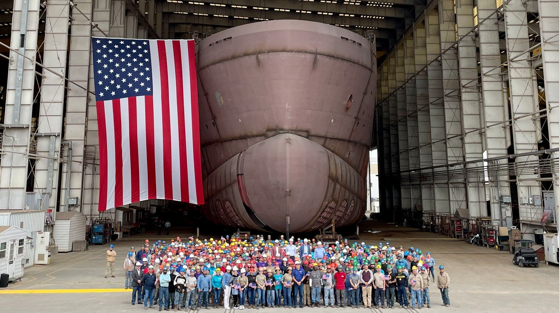 The &Oslash;rsted team, led by Region Americas CEO David Hardy, was joined by US House Majority Leader Steve Scalise, partners from Eversource Energy and leaders from Edison Chouest Offshore, as well as hundreds of workers who are contributing to the vessel construction at a Louisiana shipyard.