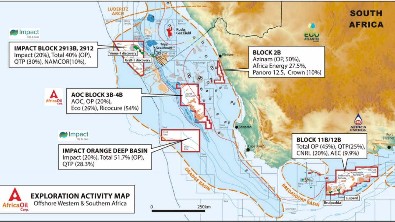 Location map for Block 3B/4B and Africa Oil's assets