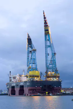 The Saipem 7000 semisubmersible crane vessel performs offshore construction developments worldwide, which includes pipelaying in water depths greater than 2,000 m and heavy-lift operations up to 14,000 tonnes. The Saipem 7000 semisubmersible crane vessel performs offshore construction developments worldwide, which includes pipelaying in water depths greater than 2,000 m and heavy-lift operations up to 14,000 tonnes.