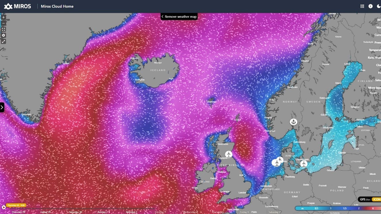 Windy visualization of waves are easily accessible on the miros.app.