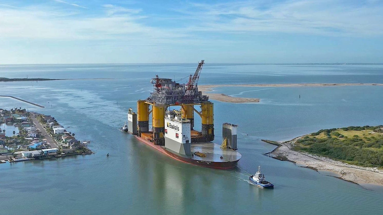 Shell&rsquo;s Whale FPU has arrived in Ingleside, Texas, aboard the heavy transport vessel Boka Vanguard.