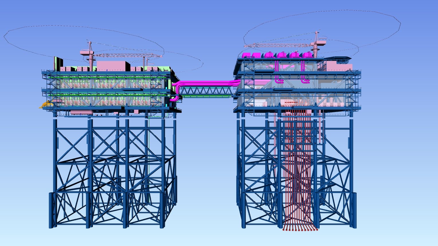 Bridge-linked hydrogen production platform complex.