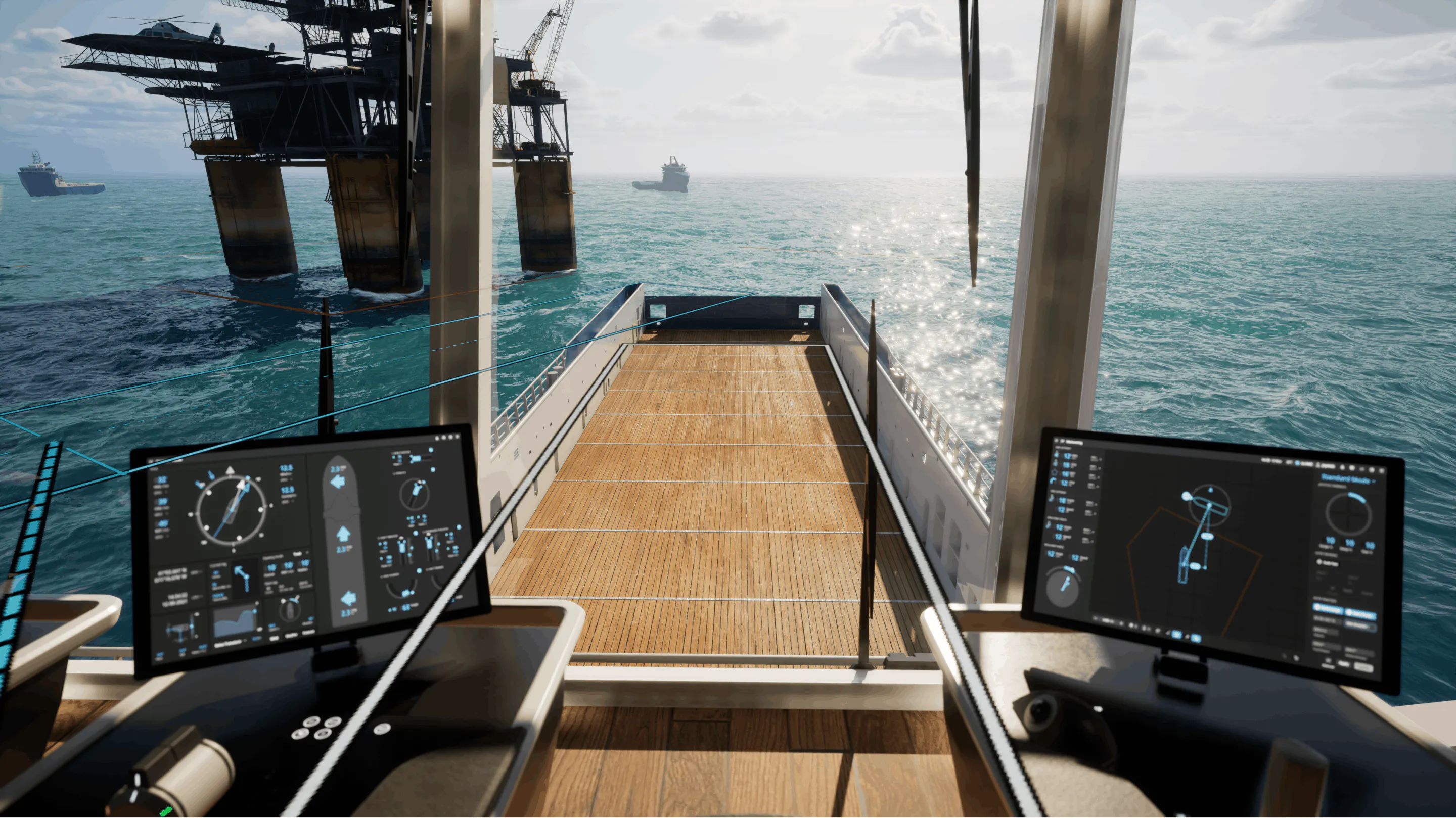 OpenBridge can be utilized in ships bridges. Shown are experiments with augmented reality overlays.