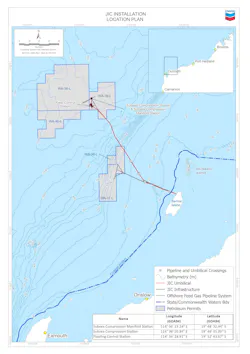 The map highlights the Jansz-Io subsea compression infrastructure installation. The map highlights the Jansz-Io subsea compression infrastructure installation.