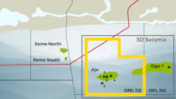 This map highlights the Aje Field offshore Nigeria. Note, the red line represents the West Africa Gas Pipeline. This map highlights the Aje Field offshore Nigeria. Note, the red line represents the West Africa Gas Pipeline.