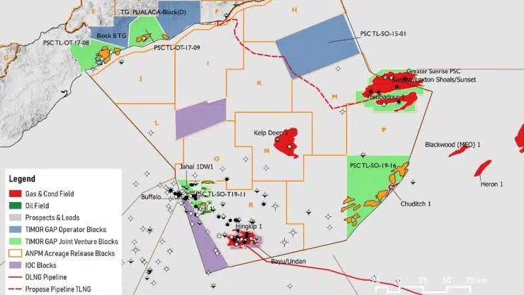 The Greater Sunrise development is located about 140 km south of Timor-Leste and comprises the Sunrise and Troubadour gas and condensate fields. TIMOR GAP holds 56.56% interest in Greater Sunrise, with partners Woodside (33.44%) and Osaka Gas (10%).