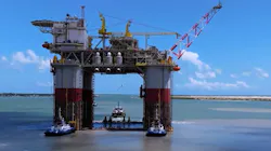 The Chevron Anchor semisubmersible was towed out to its location in Green Canyon block 87 in May 2023. The Chevron Anchor semisubmersible was towed out to its location in Green Canyon block 87 in May 2023.