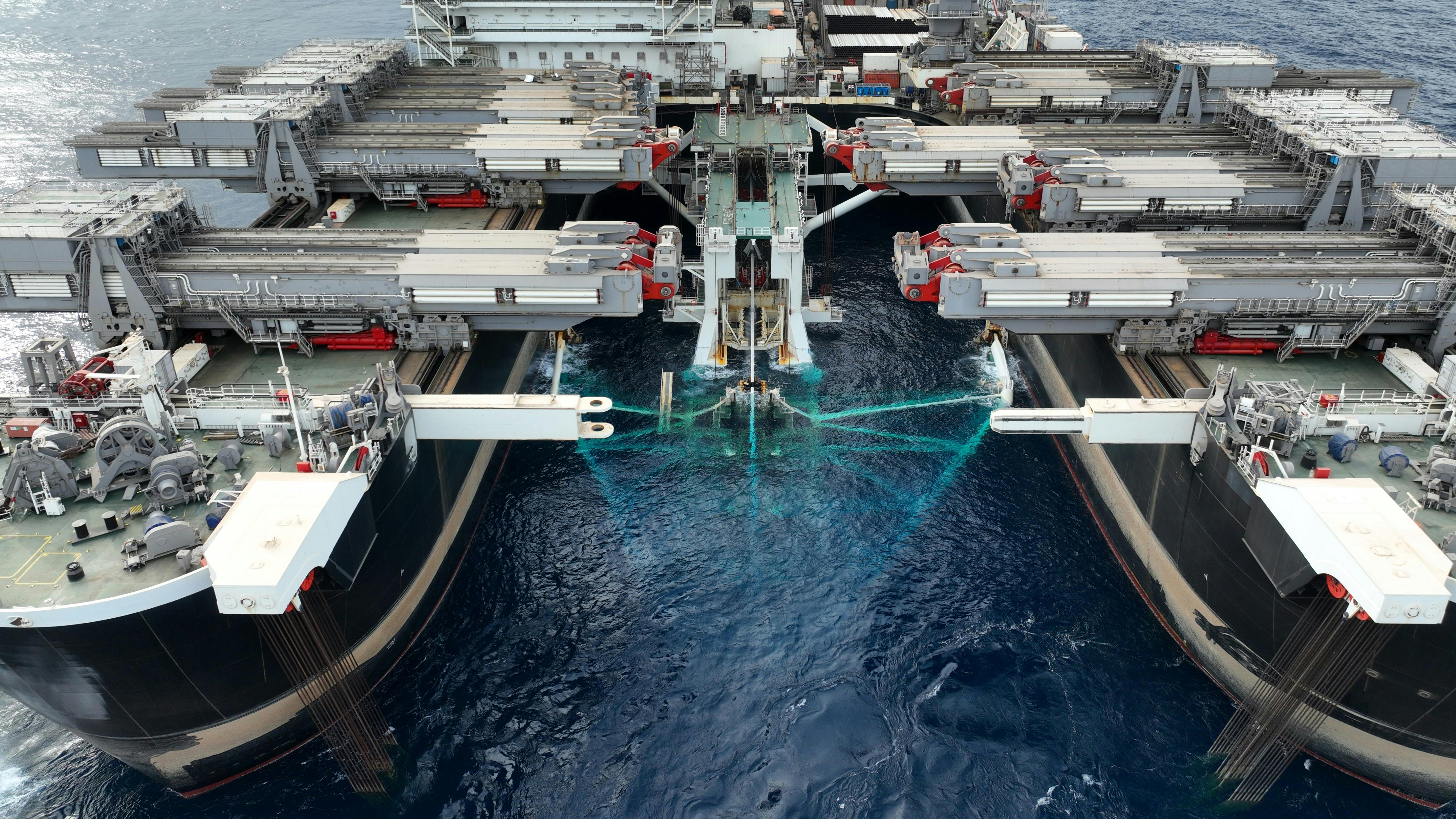 The Pioneering Spirit carries out pipelay activity on the GTA South Line.