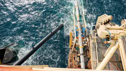 The Castoro Sei pipelay vessel conducts shore pull operations as part of the Trans Adriatic Pipeline construction. The Castoro Sei pipelay vessel conducts shore pull operations as part of the Trans Adriatic Pipeline construction.