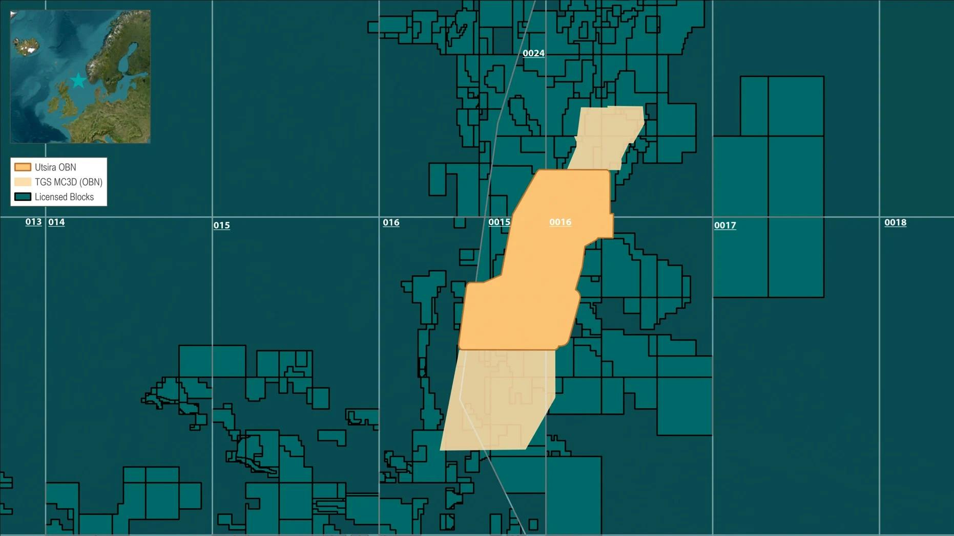 Utsira OBN coverage in relation to TGS 3D OBN multiclient seismic data library and surrounding licensing blocks