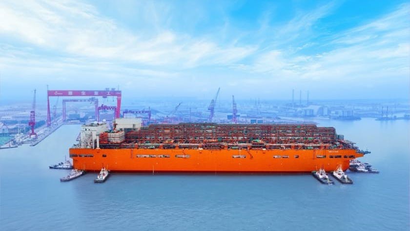 The hull of the Nguya FLNG vessel has been launched at the Wison shipyard.