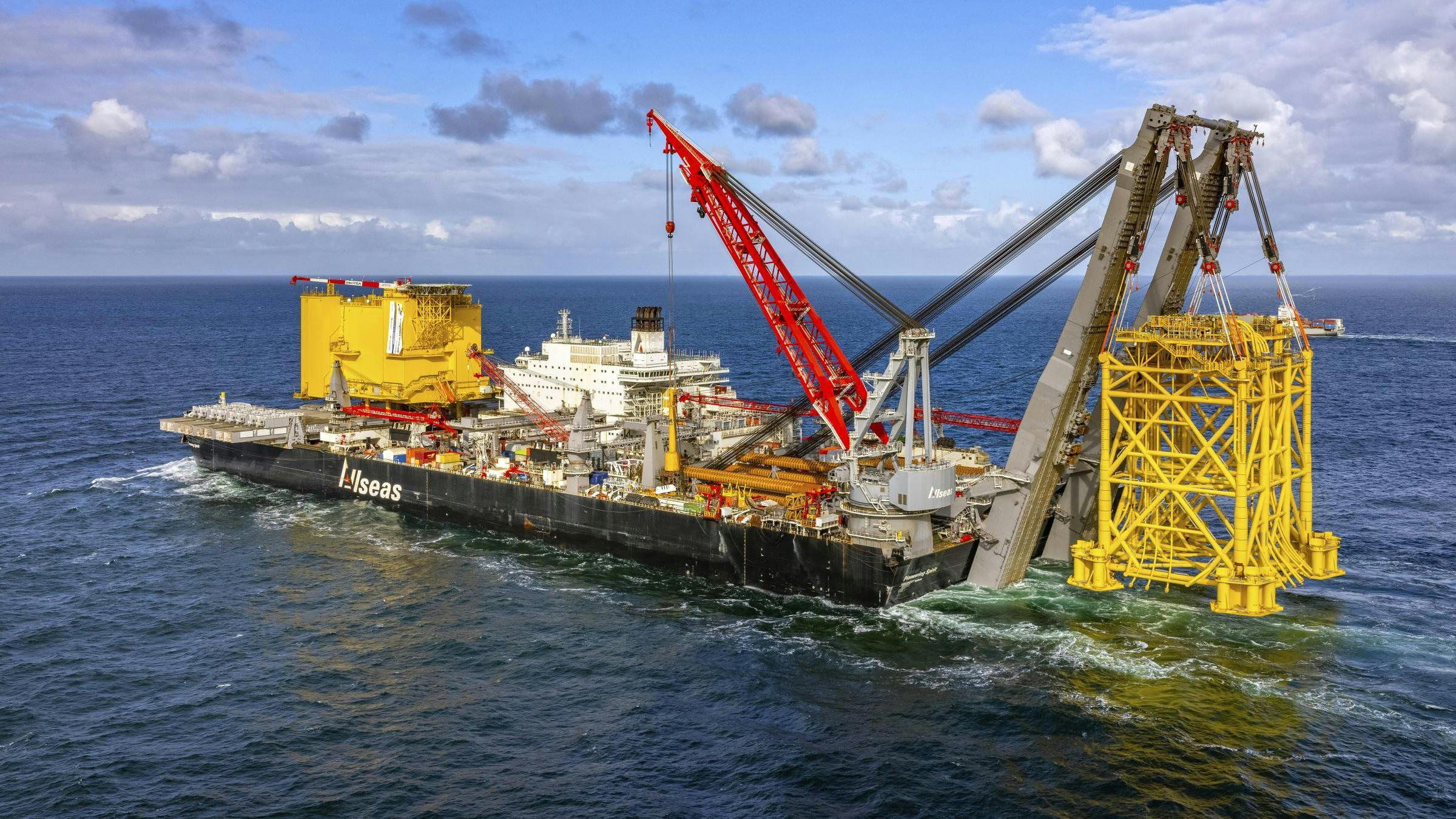 Allseas' Pioneering Spirit construction vessel sailing offshore.