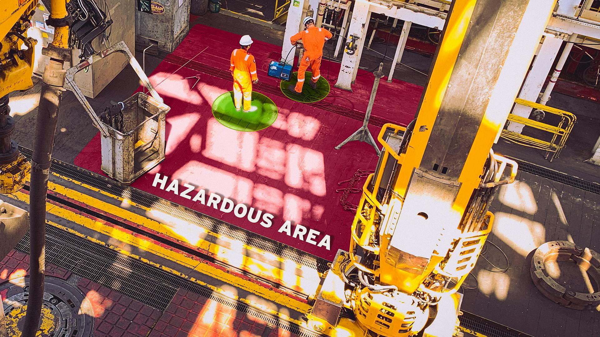 Simulation of workers being monitored while operating in a red zone.