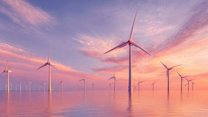 AI-generated offshore wind farm painting.