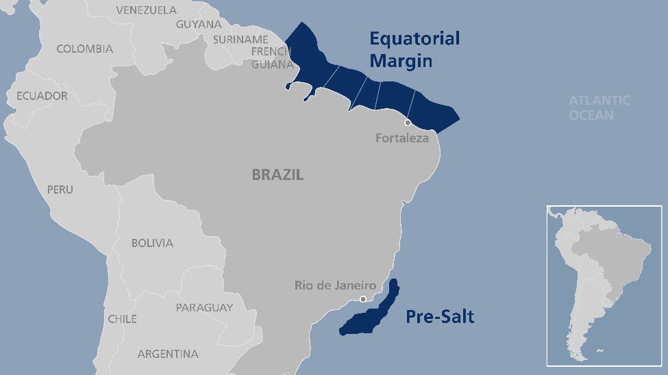 Map: Presalt and the Equatorial Margin offshore Brazil
