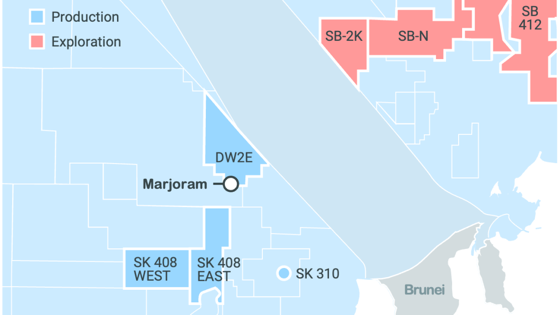 Map of blocks SK408 and SK310 offshore Sarawak, Malaysia