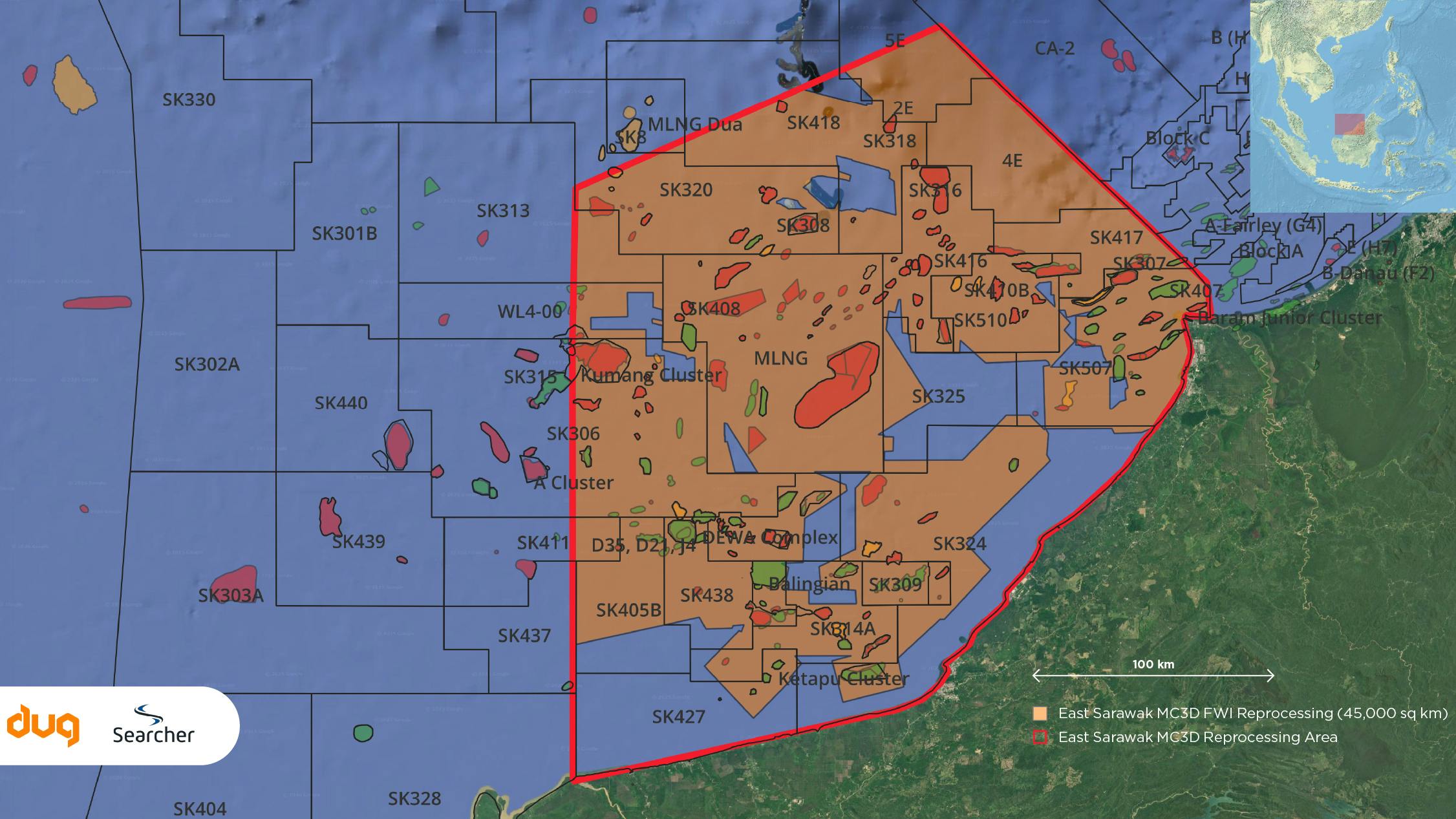 Map: multi-client 3D seismic data reprocessing offshore East Sarawak