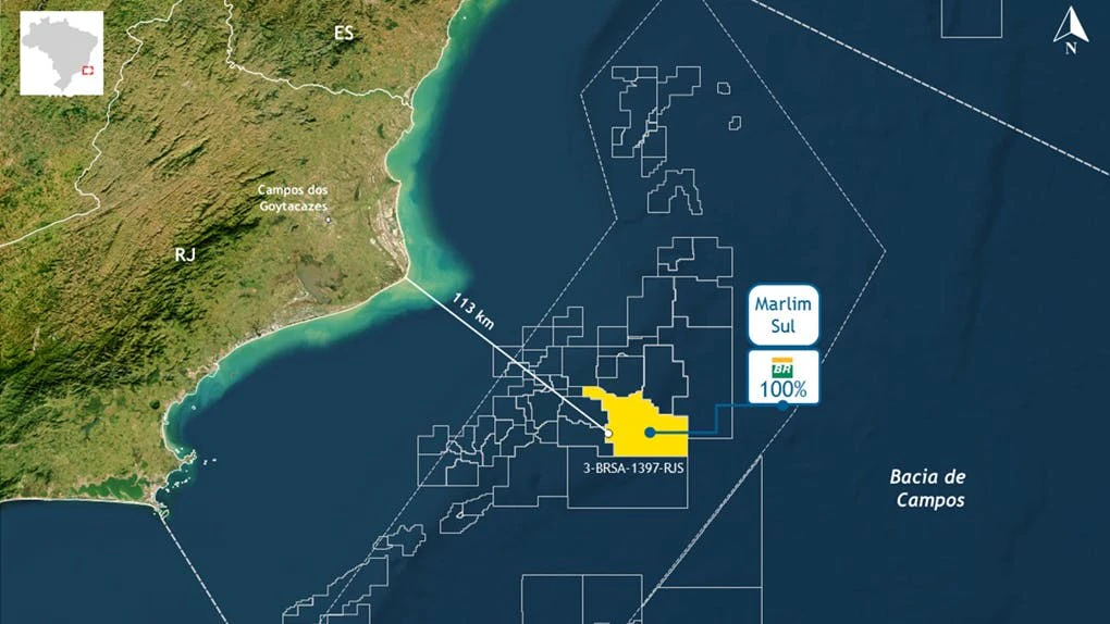 Map indicates the location of the discovery in the Campos Basin