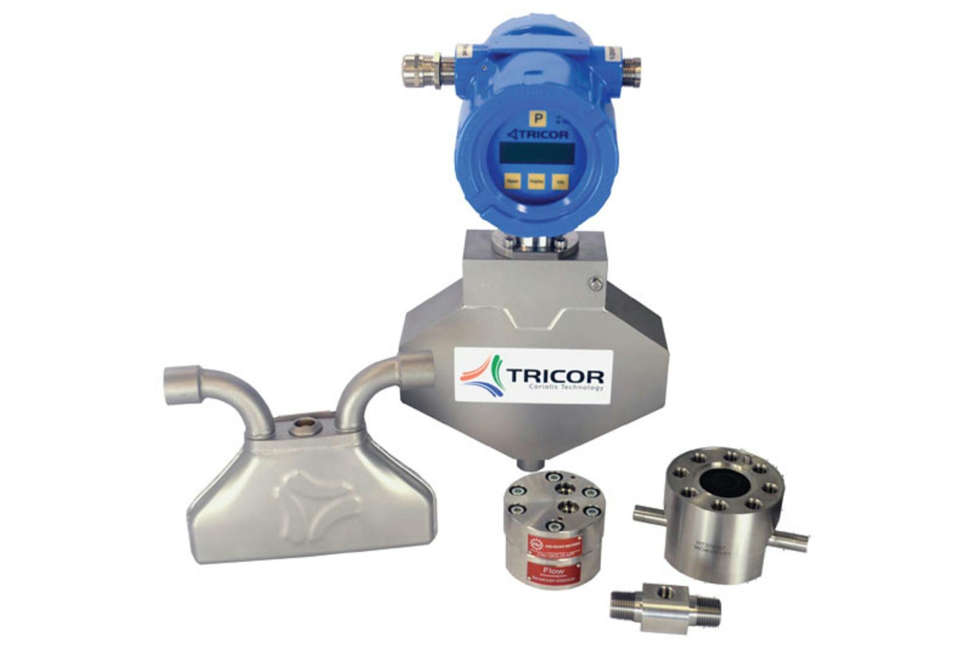 Depending on application parameters, several flowmeters are wellsuited to low-flow situations. Pictured are examples of the different flowmeter types: Coriolis, spur gear positive displacement, rotary piston positive displacement and turbine. Image courtesy of AW-Lake Company