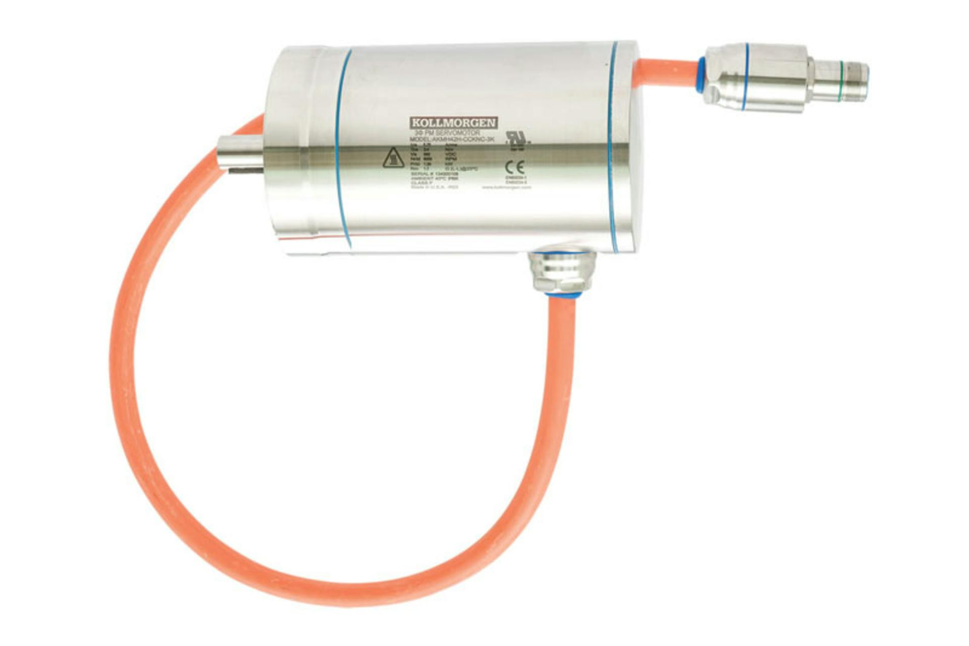 Image 1. Stainless steel servo motor that is IP69K-rated and purposely designed to be used in washdown areas without protection and be cleaned easily. Image courtesy of Kollmorgen