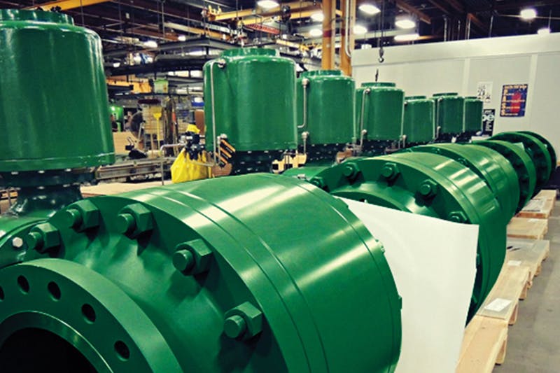 Figure 1. Proper selection of pipeline ball valves, such as these Fisher Model V260A severe service valves, can provide appropriate control and reduce maintenance. All images courtesy of Emerson Automation Solutions