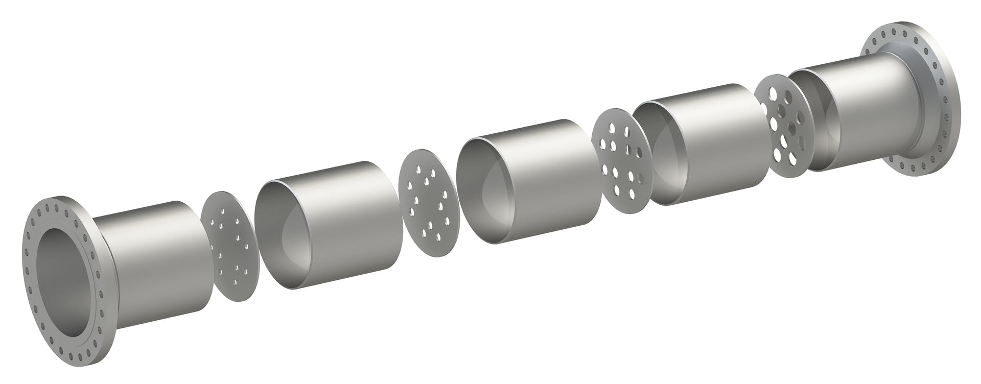 Figure 1. Exploded view of multistage multi-hole restriction orifice assembly.