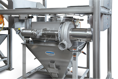A centrifugal blower can help reduce material waste by returning captured dust to the process. (All images courtesy of Hapman)