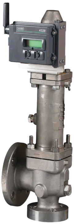 Figure 4. A direct spring load PRV can have a position monitor added capable of detecting each opening and the extent of a release with internal recording of up to 100 events. Figure 4. A direct spring load PRV can have a position monitor added capable of detecting each opening and the extent of a release with internal recording of up to 100 events.