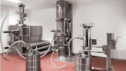 Pneumatic vacuum conveying systems like the one shown in stainless steel from Volkmann are often used to transfer multiple materials and ingredients from different pickup points due to their designed-in cleanability for fast changeovers. Pneumatic vacuum conveying systems like the one shown in stainless steel from Volkmann are often used to transfer multiple materials and ingredients from different pickup points due to their designed-in cleanability for fast changeovers.
